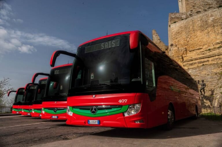 Quali sono gli orari e i prezzi degli autobus Sais da Roma a Catania 19 autobus sais in viaggio su una strada