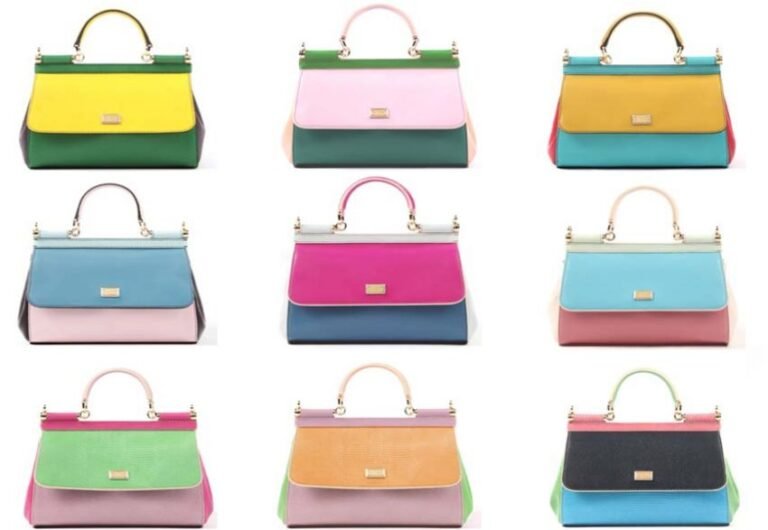 borse colorate e trendy su sfondo neutro