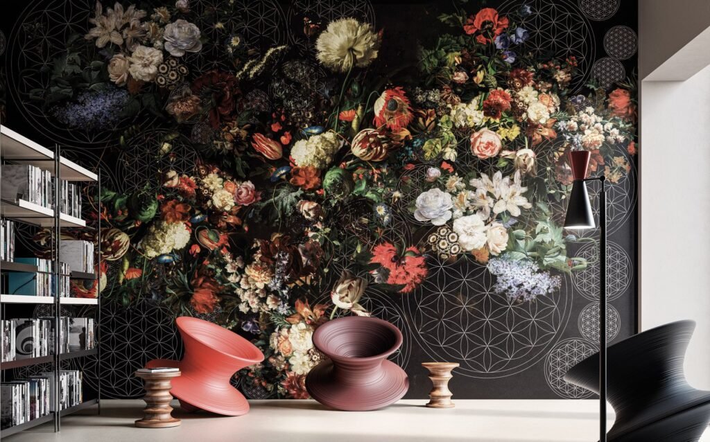 interno elegante con carta da parati colorata