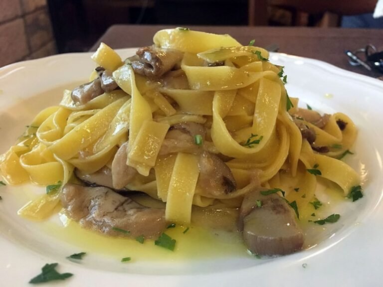 pasta con funghi porcini in un piatto