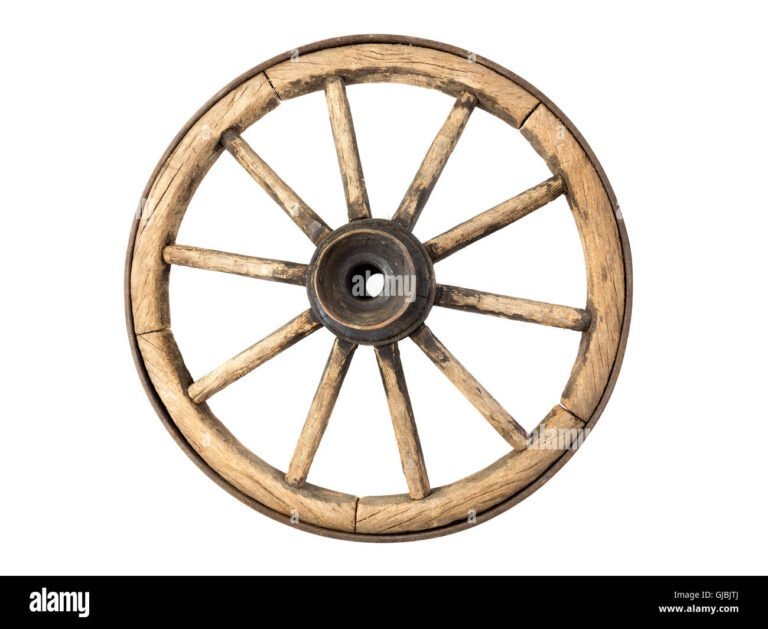 ruota di carro antico in legno intagliato