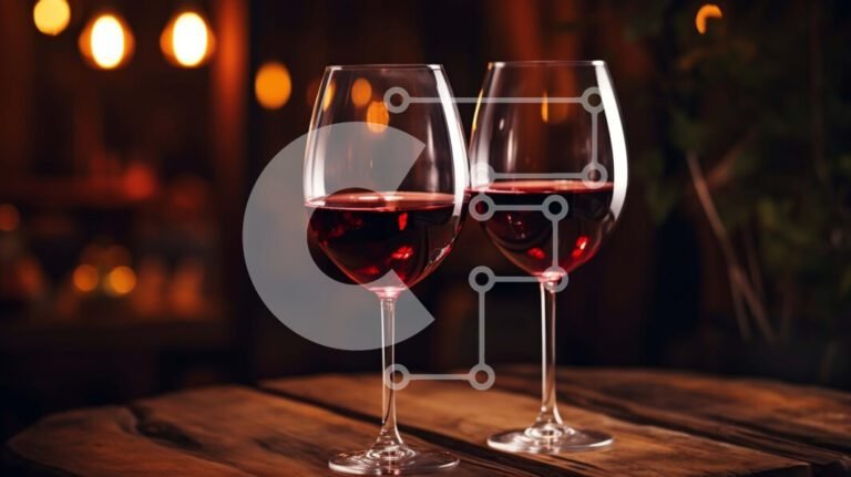 un bicchiere di vino con un lupo stilizzato