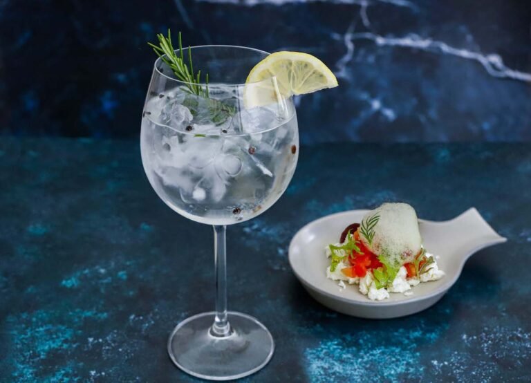 un gin tonic servito in un elegante bicchiere