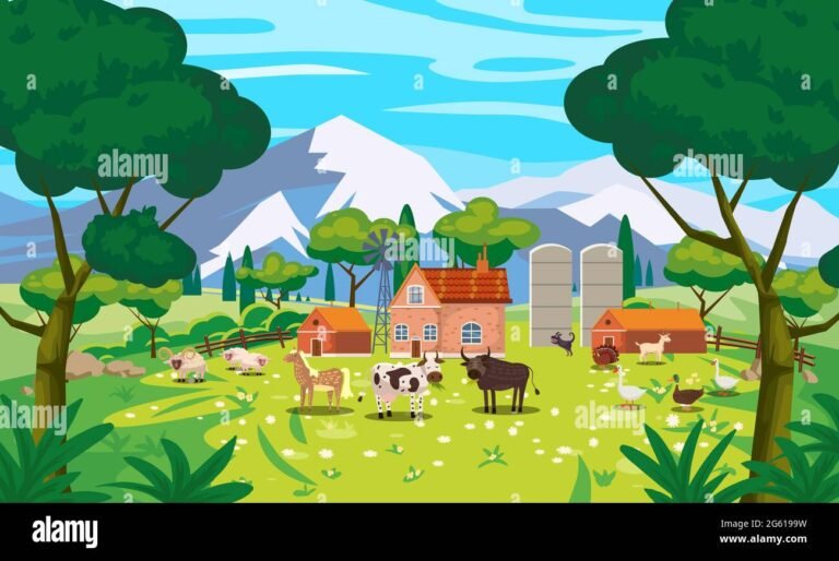 un paesaggio rurale con animali e natura