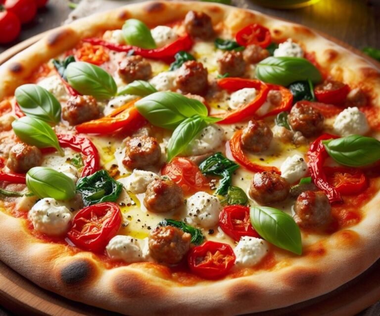 un piatto di pizza gourmet con ingredienti freschi